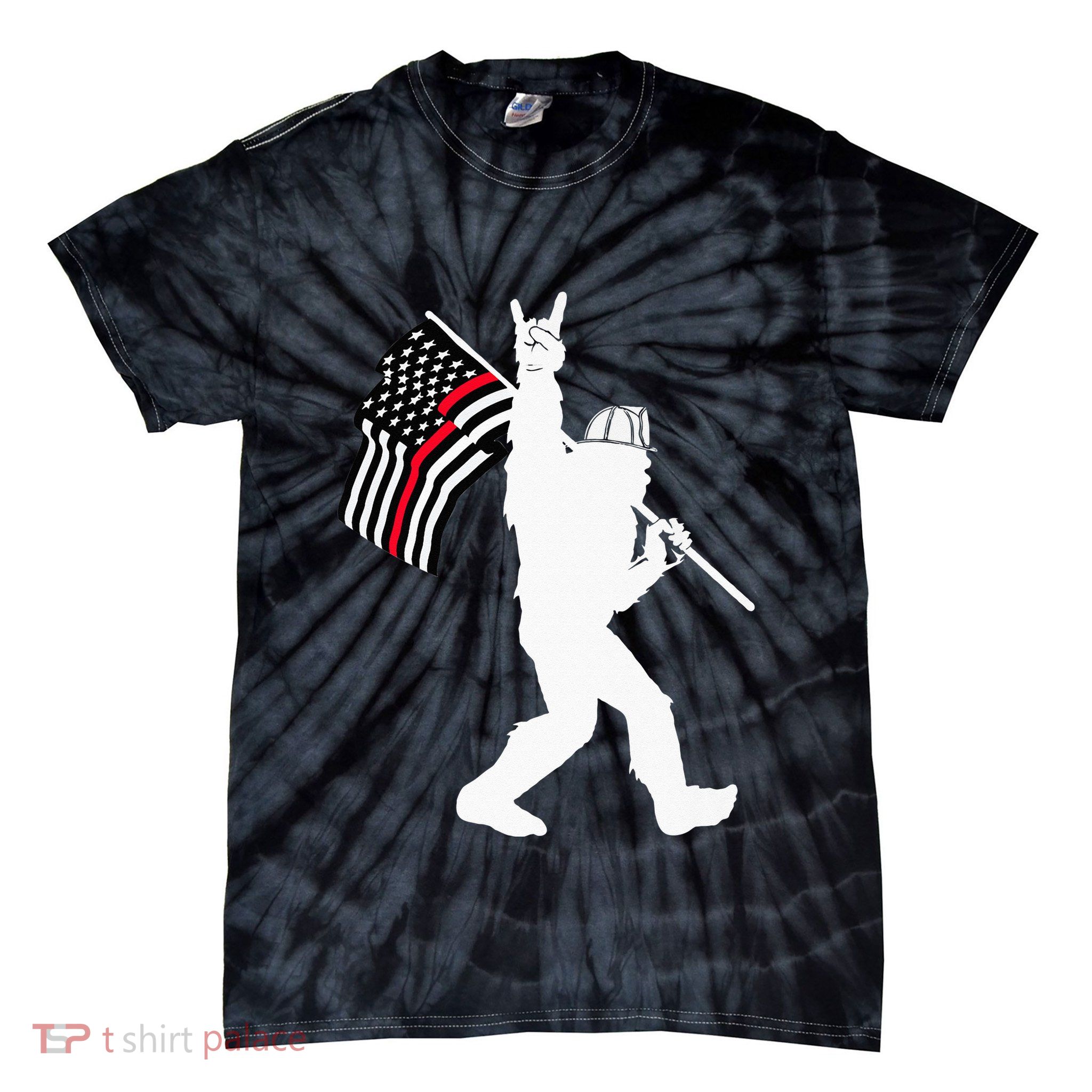 Bigfoot Firefighter Thin Red Line Flag For Dad And Mom Tie-Dye T-Shirt