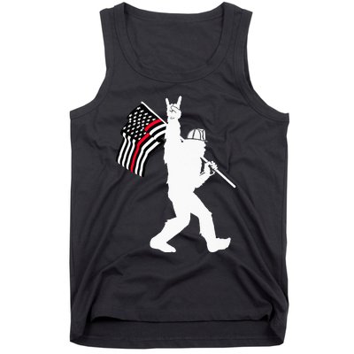 Bigfoot Firefighter Thin Red Line Flag For Dad And Mom Tank Top