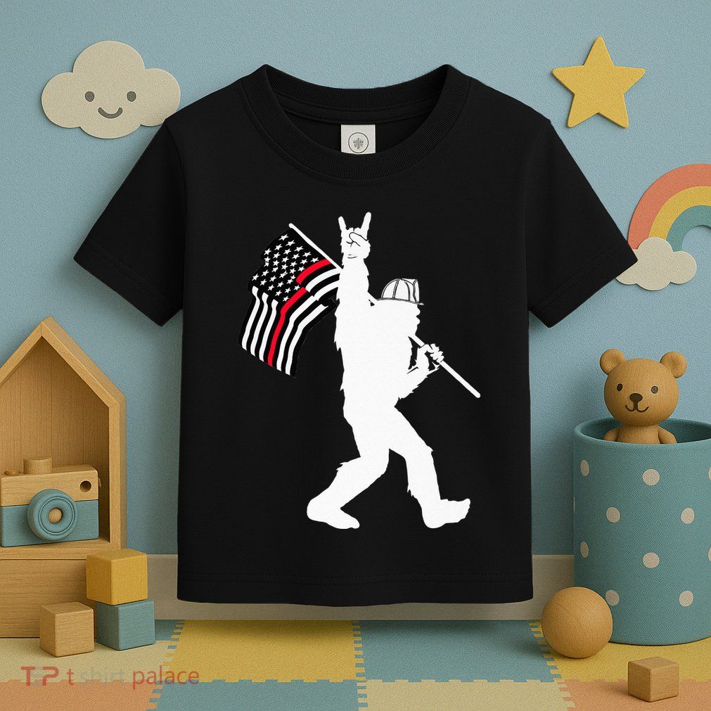 Bigfoot Firefighter Thin Red Line Flag For Dad And Mom Toddler T-Shirt