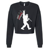 Bigfoot Firefighter Thin Red Line Flag For Dad And Mom Cropped Pullover Crew