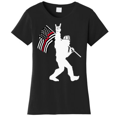 Bigfoot Firefighter Thin Red Line Flag For Dad And Mom Women's T-Shirt