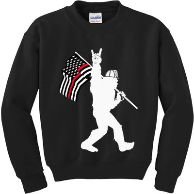 Bigfoot Firefighter Thin Red Line Flag For Dad And Mom Kids Sweatshirt