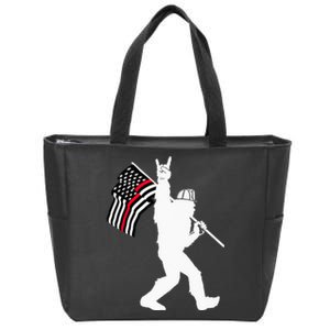 Bigfoot Firefighter Thin Red Line Flag For Dad And Mom Zip Tote Bag