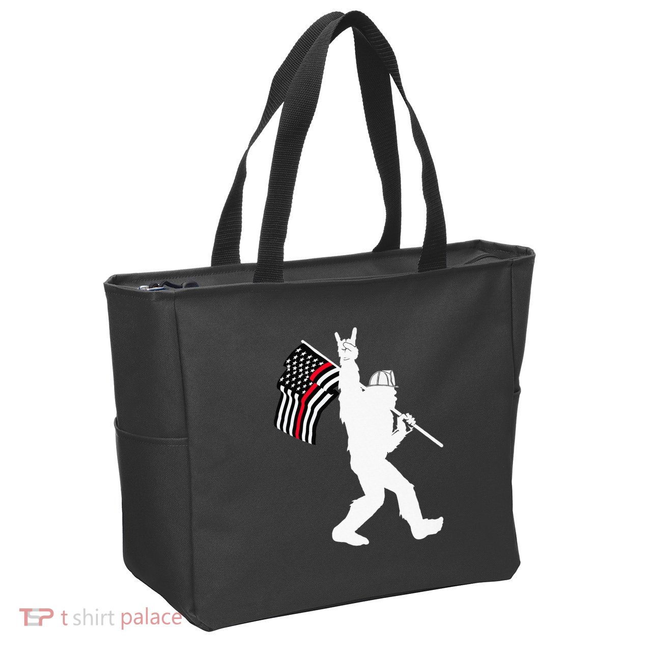 Bigfoot Firefighter Thin Red Line Flag For Dad And Mom Zip Tote Bag