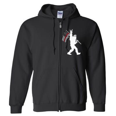 Bigfoot Firefighter Thin Red Line Flag For Dad And Mom Full Zip Hoodie