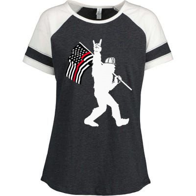 Bigfoot Firefighter Thin Red Line Flag For Dad And Mom Enza Ladies Jersey Colorblock Tee