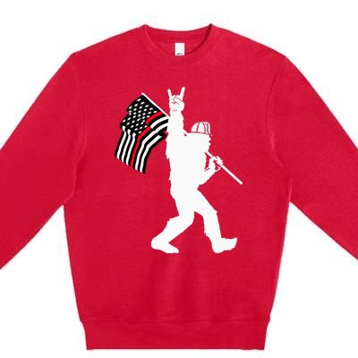 Bigfoot Firefighter Thin Red Line Flag For Dad And Mom Premium Crewneck Sweatshirt