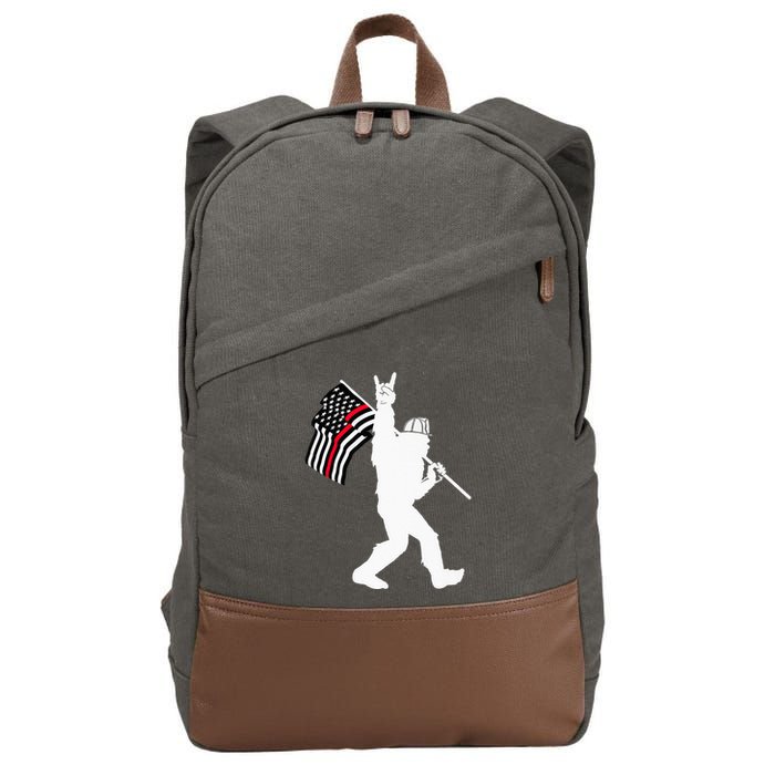 Bigfoot Firefighter Thin Red Line Flag For Dad And Mom Cotton Canvas Backpack