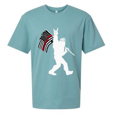 Bigfoot Firefighter Thin Red Line Flag For Dad And Mom Sueded Cloud Jersey T-Shirt