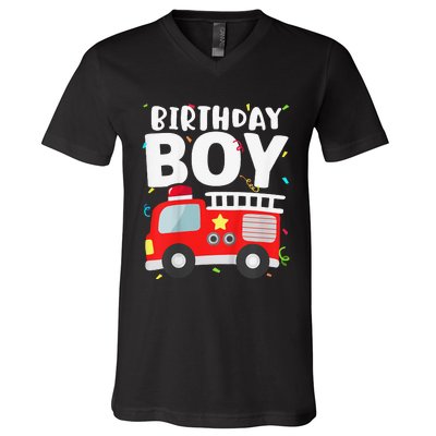 Birthday Fire Truck Party Firefighter Theme V-Neck T-Shirt