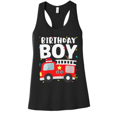 Birthday Fire Truck Party Firefighter Theme Women's Racerback Tank