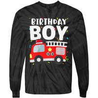 Birthday Fire Truck Party Firefighter Theme Tie-Dye Long Sleeve Shirt