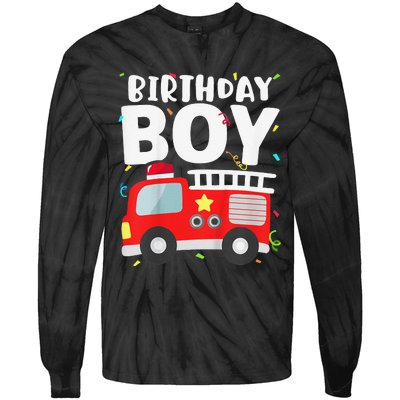 Birthday Fire Truck Party Firefighter Theme Tie-Dye Long Sleeve Shirt