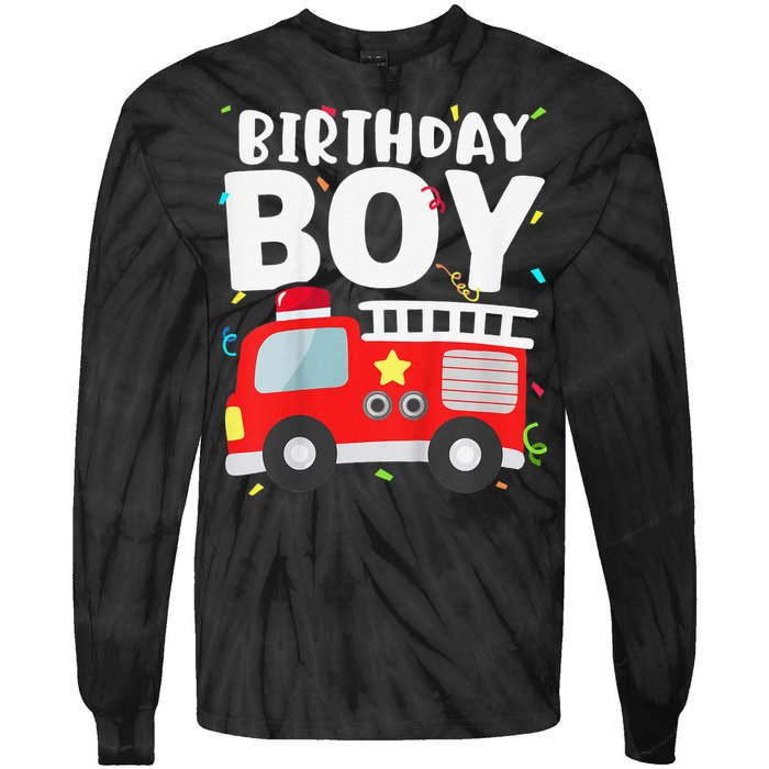 Birthday Fire Truck Party Firefighter Theme Tie-Dye Long Sleeve Shirt