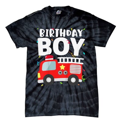 Birthday Fire Truck Party Firefighter Theme Tie-Dye T-Shirt