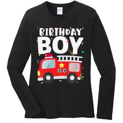 Birthday Fire Truck Party Firefighter Theme Ladies Long Sleeve Shirt