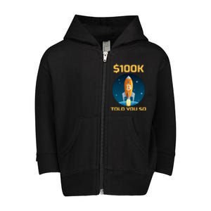 Bitcoin Funny Told You So $100k Toddler Zip Fleece Hoodie