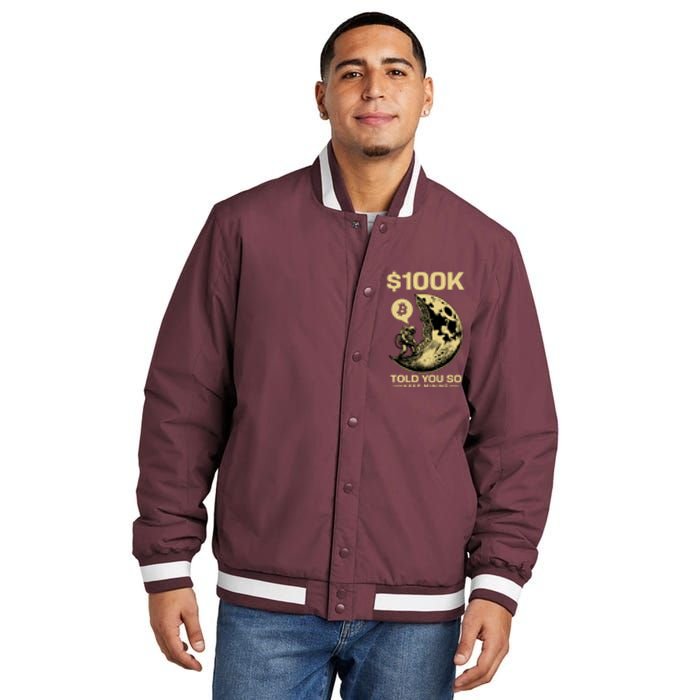 Bitcoin Funny Told You So $100k Insulated Varsity Jacket