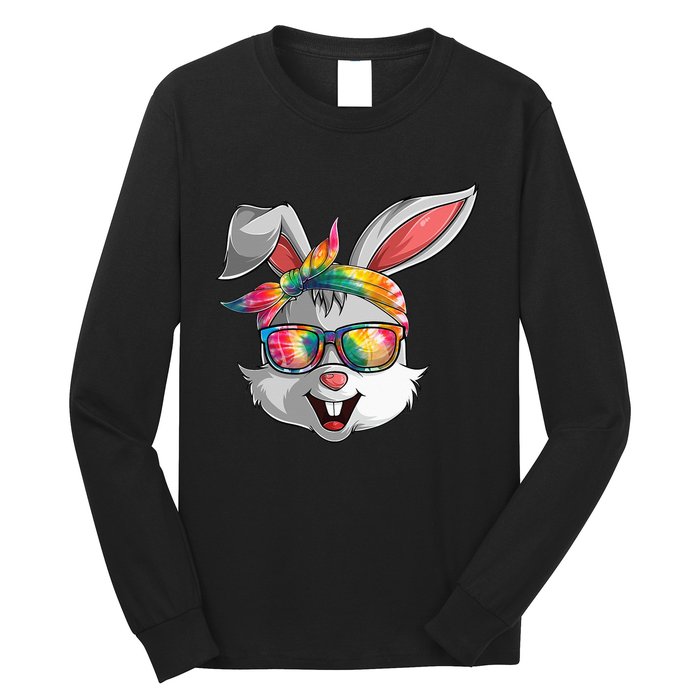 Bunny Face Tie Dye Glasses Easter Day Long Sleeve Shirt