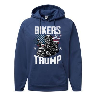 Bikers For Trump President Protrump Supporter 2024 Election Gift Performance Fleece Hoodie