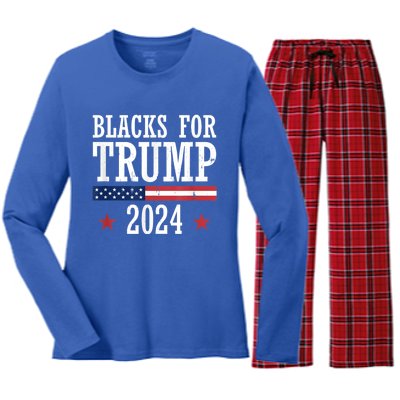 Blacks For Trump 2024 Presidential Election Republican Women's Long Sleeve Flannel Pajama Set 