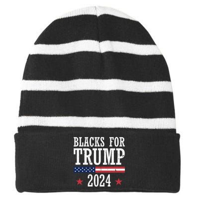 Blacks For Trump 2024 Presidential Election Republican Striped Beanie with Solid Band