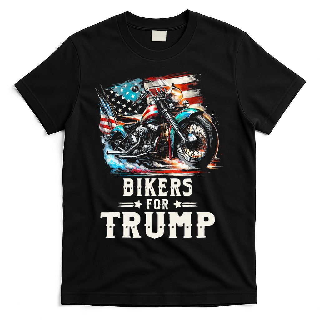 Bikers For Trump 2024 Motorcycle Patriotic American Flag T-Shirt