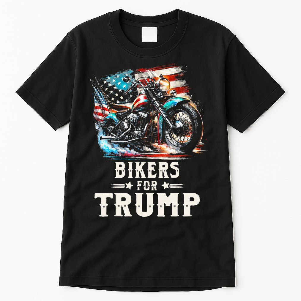 Bikers For Trump 2024 Motorcycle Patriotic American Flag Tall T-Shirt