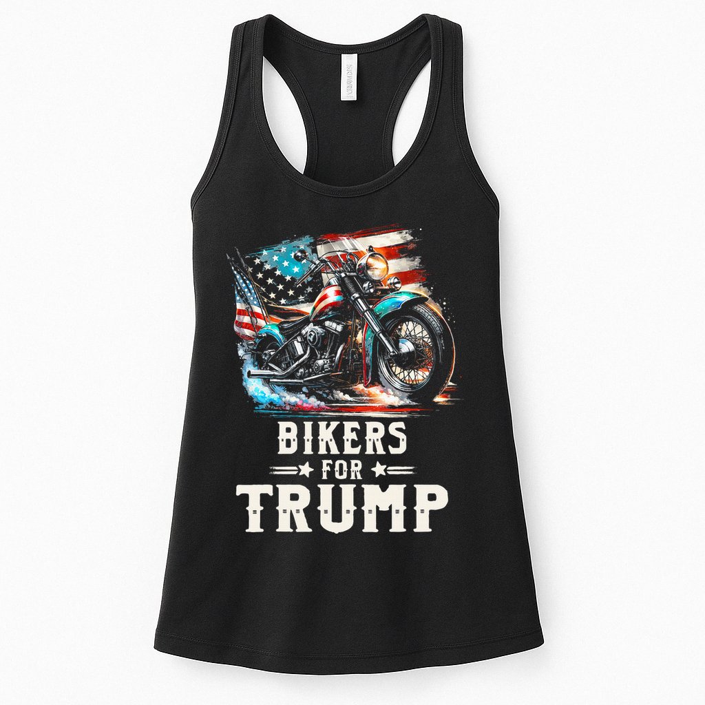 Bikers For Trump 2024 Motorcycle Patriotic American Flag Womens Tank Top