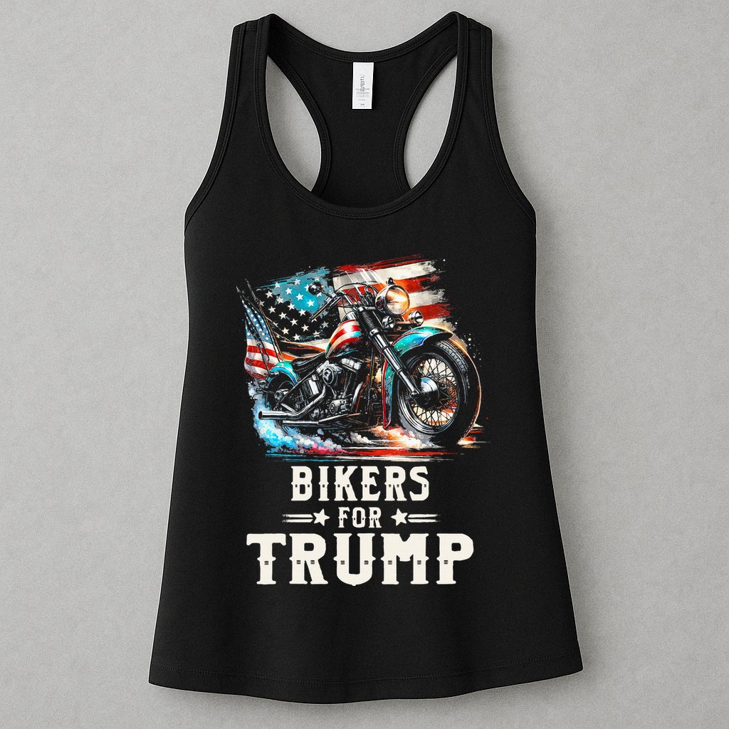 Bikers For Trump 2024 Motorcycle Patriotic American Flag Womens Tank Top