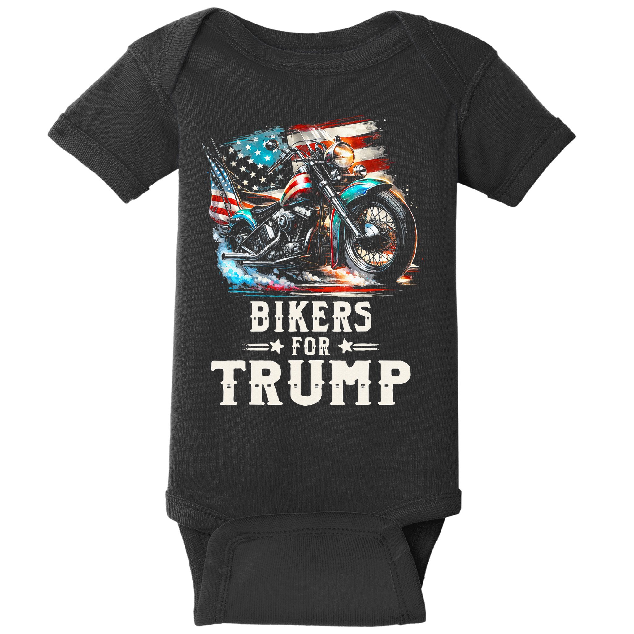 Bikers For Trump 2024 Motorcycle Patriotic American Flag Baby Bodysuit