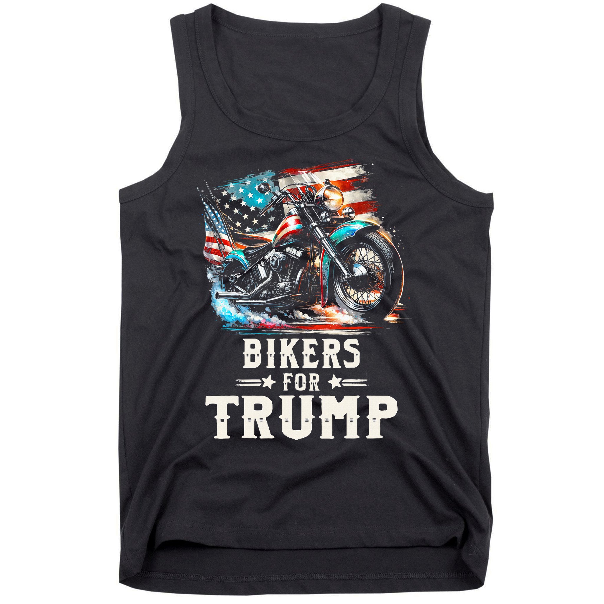 Bikers For Trump 2024 Motorcycle Patriotic American Flag Tank Top