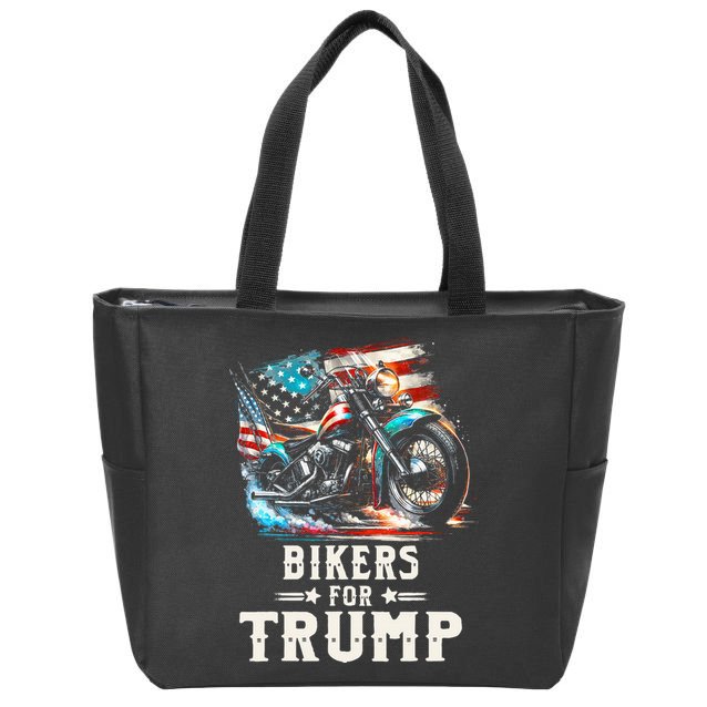 Bikers For Trump 2024 Motorcycle Patriotic American Flag Zip Tote Bag