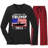 Boaters For Trump 2024 Vintage Pro Trump 2024 Election Women's Long Sleeve Flannel Pajama Set 