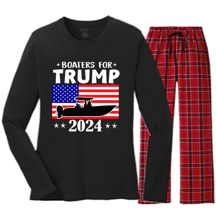 Boaters For Trump 2024 Vintage Pro Trump 2024 Election Women's Long Sleeve Flannel Pajama Set 