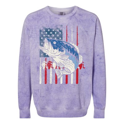 Bass Fish US American Flag Patriotic Fishing Fisherman Gift Colorblast Crewneck Sweatshirt