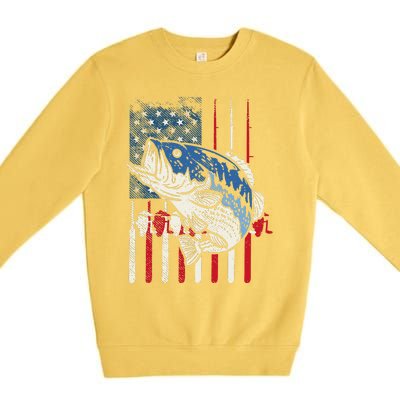 Bass Fish US American Flag Patriotic Fishing Fisherman Gift Premium Crewneck Sweatshirt