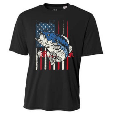 Bass Fish US American Flag Patriotic Fishing Fisherman Gift Cooling Performance Crew T-Shirt