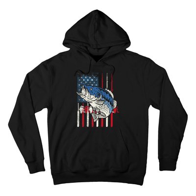 Bass Fish US American Flag Patriotic Fishing Fisherman Gift Hoodie