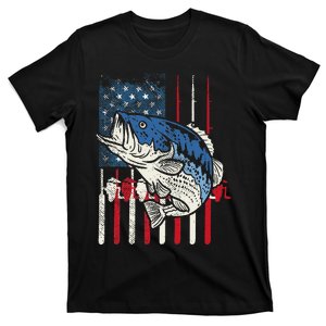 Bass Fish US American Flag Patriotic Fishing Fisherman Gift T-Shirt