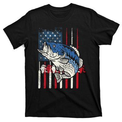 Bass Fish US American Flag Patriotic Fishing Fisherman Gift T-Shirt