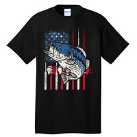 Bass Fish US American Flag Patriotic Fishing Fisherman Gift Tall T-Shirt