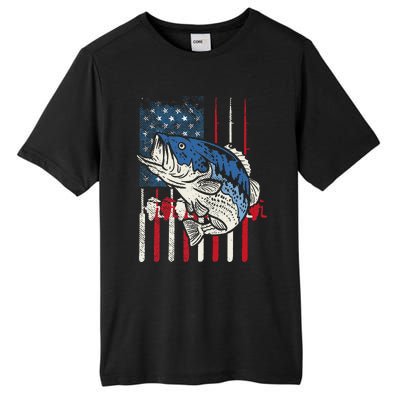 Bass Fish US American Flag Patriotic Fishing Fisherman Gift Tall Fusion ChromaSoft Performance T-Shirt