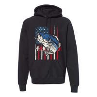 Bass Fish US American Flag Patriotic Fishing Fisherman Gift Premium Hoodie