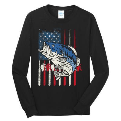 Bass Fish US American Flag Patriotic Fishing Fisherman Gift Tall Long Sleeve T-Shirt