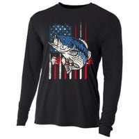 Bass Fish US American Flag Patriotic Fishing Fisherman Gift Cooling Performance Long Sleeve Crew