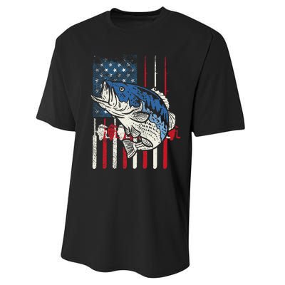 Bass Fish US American Flag Patriotic Fishing Fisherman Gift Performance Sprint T-Shirt