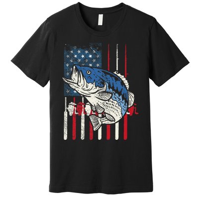 Bass Fish US American Flag Patriotic Fishing Fisherman Gift Premium T-Shirt