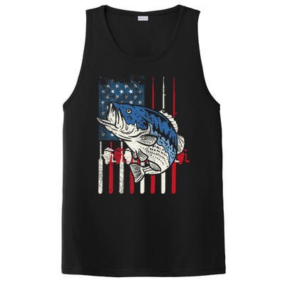 Bass Fish US American Flag Patriotic Fishing Fisherman Gift PosiCharge Competitor Tank