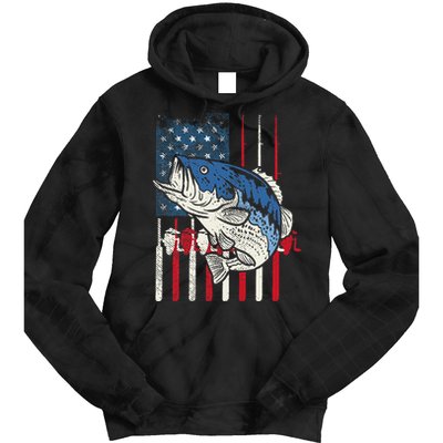 Bass Fish US American Flag Patriotic Fishing Fisherman Gift Tie Dye Hoodie